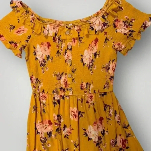 Xhilaration Yellow Floral Print Ruffled Smocked Bodice Off-Shoulder Mini Dress - Picture 14 of 14
